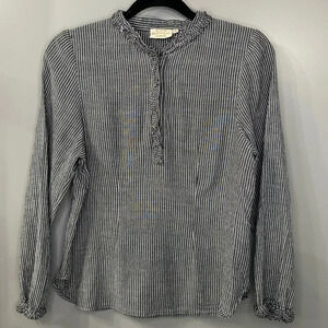 Rungolee Gray and White Striped Ruffled Neck Blouse Size Small